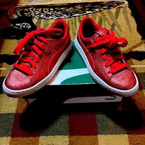 KIDS PUMA BASKET HOLIDAY GLITZ JR CASUAL SHOES 4C‎